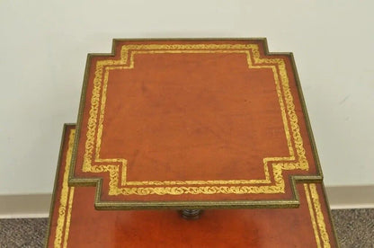 Vintage English Regency Style Mahogany Tooled Leather Two Tier Side Table