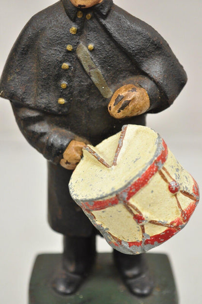 Antique Victorian Cast Iron Figural Painted Civil War Soldier Drummer Door Stop