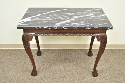 Vintage Mahogany Chippendale Style Ball and Claw Marble Top Console Hall Table