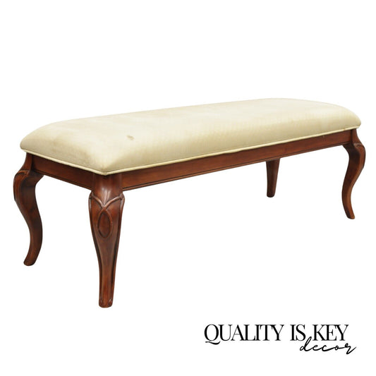 Decorator Queen Anne Style Carved Cherry Wood 55" Long Upholstered Window Bench