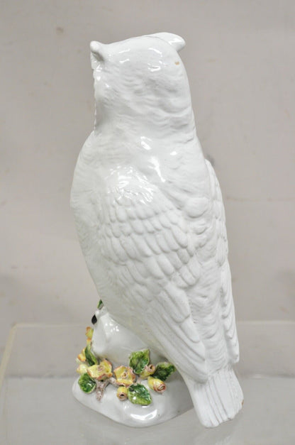 Vintage Italian Hollywood Regency Terracotta Glazed White Owl Figure Sculpture