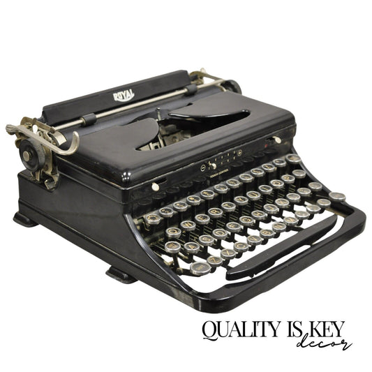 Antique 1938 Royal Model O Vintage Art Deco Black Portable Typewriter