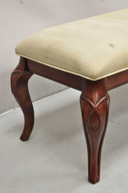 Decorator Queen Anne Style Carved Cherry Wood 55" Long Upholstered Window Bench