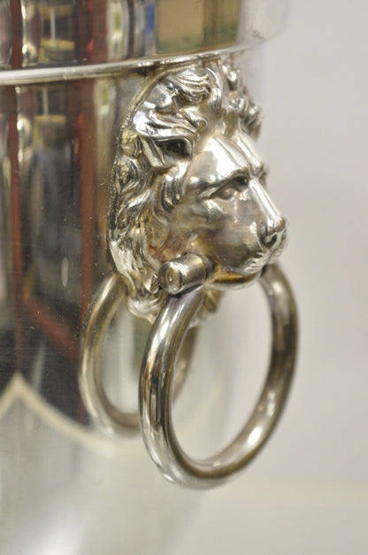 Vintage Saks Fifth Avenue Silver Plated Regency Lion Head Lidded Ice Bucket