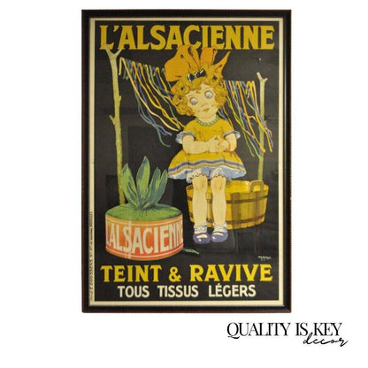 Huge Original 1920s French Art Deco Poster L'Alsacienne Teint & Ravive Ch Roux