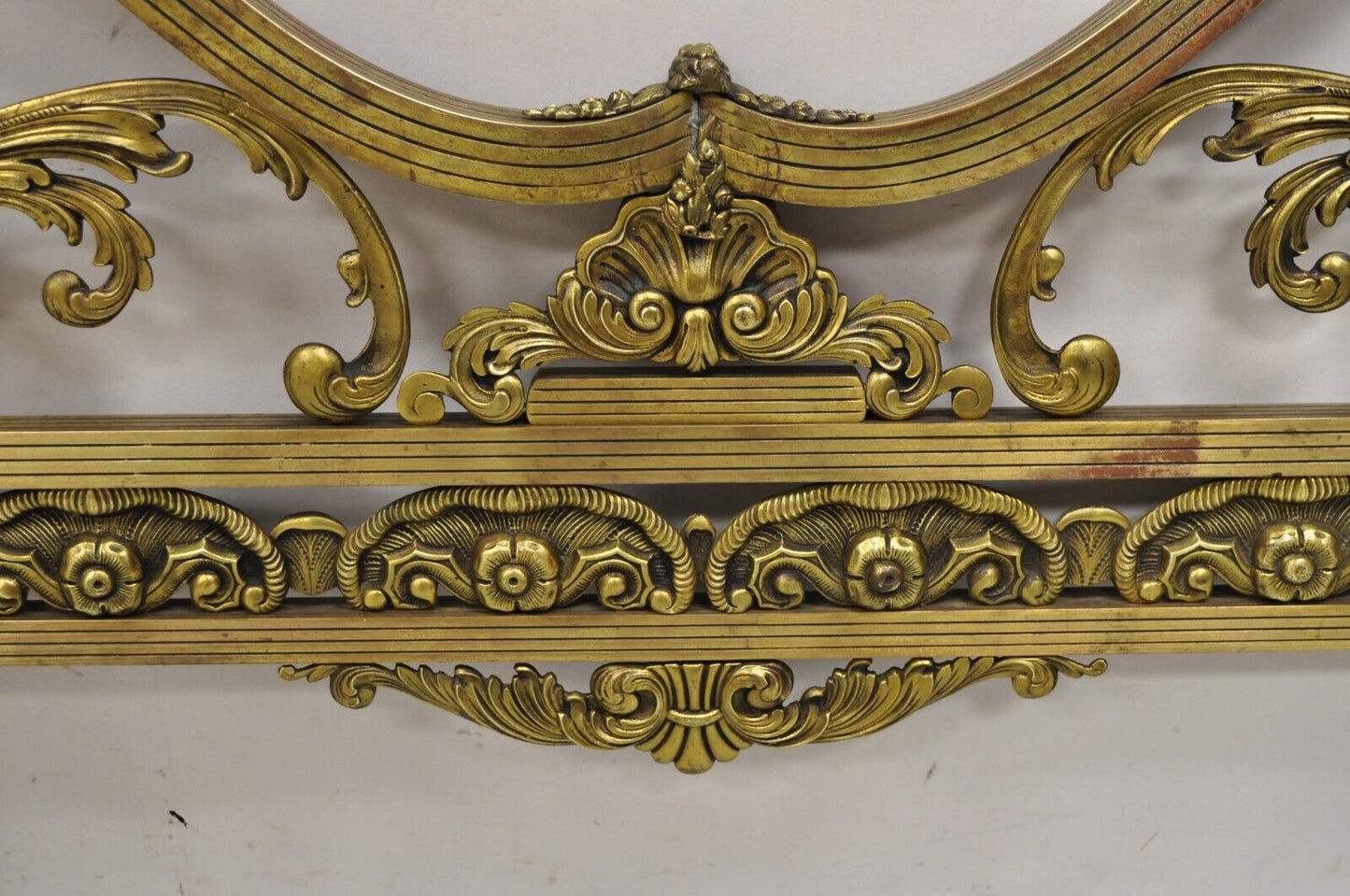 Antique French Victorian Solid Brass Patinated Leafy Scrollwork Twin Bed Frame