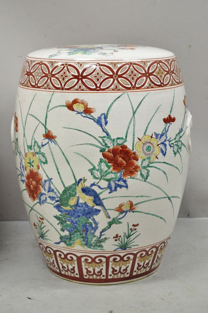 Vintage Porcelain Ceramic Chinoiseries Oriental Red Blue Garden Seat - a Pair