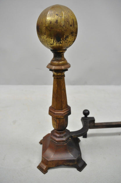 19th C. American Federal Brass Cannonball Andirons with Aged Patina - a Pair