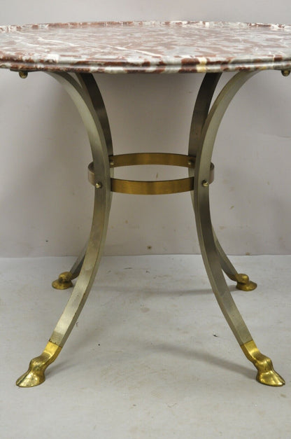 Italian Neoclassical Brass Hoof Foot 32" Round Rouge Marble Top Center Table