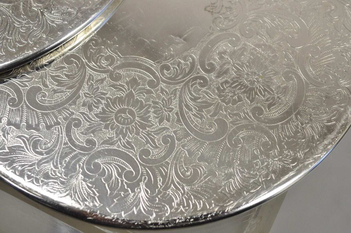 Vintage Strachan Floral Etched Victorian Silver Plated 8" Coaster Trivet - Set 6