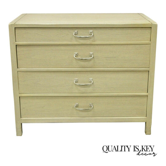 Sligh Vintage Mid Century Modern 4 Drawer Painted Cerused Bachelor Chest Dresser