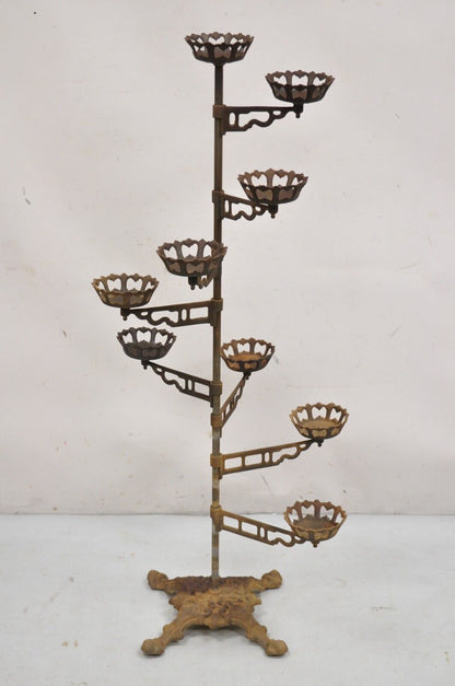 Antique Victorian Cast Iron 9 Tier 8 Arm Swing Pedestal Plant Stand