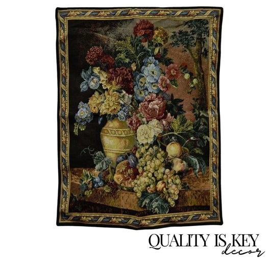 30" x 26" French Wall Hanging Tapestry Jacquard Aubusson Floral Still Life