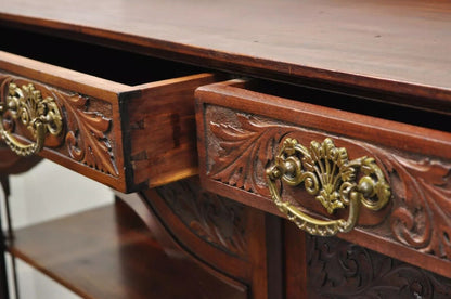 Antique American Victorian Paw Foot Carved Mahogany China Cabinet Bookcase Curio