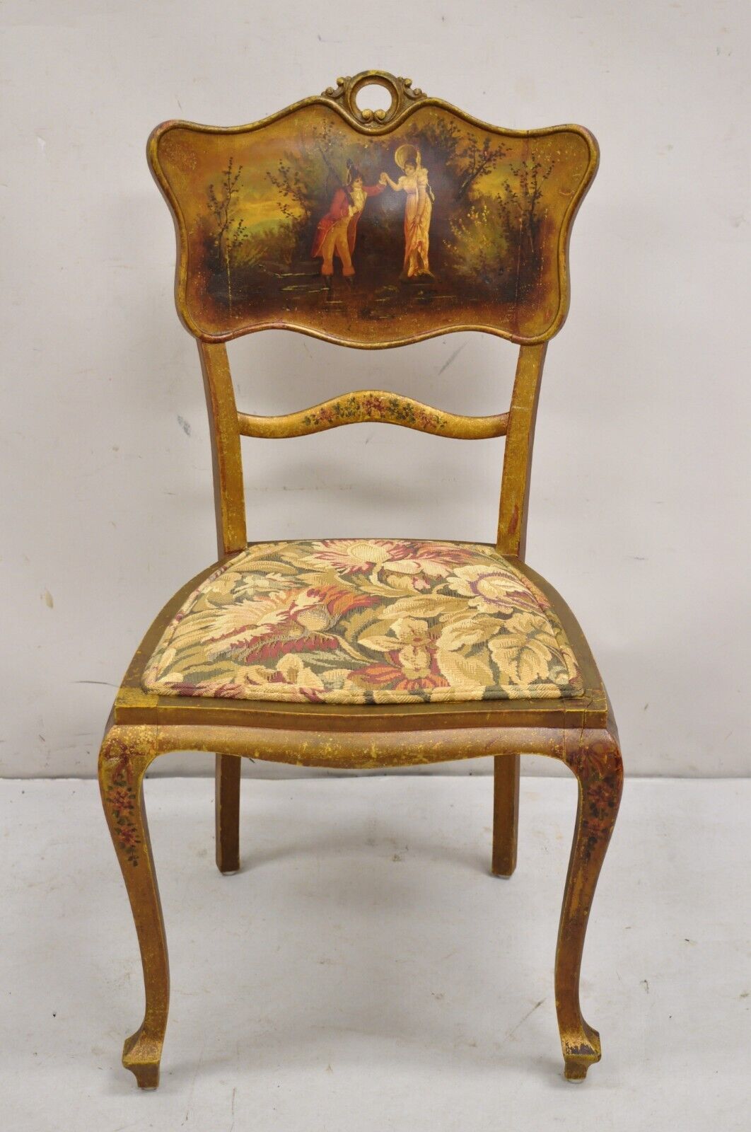 Antique Victorian Art Nouveau Gold Giltwood Hand Painted Settee 2 Pc Parlor Set