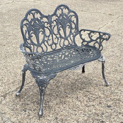 Cast Aluminum Floral French Style Flower Garden Patio Outdoor Bench Loveseat