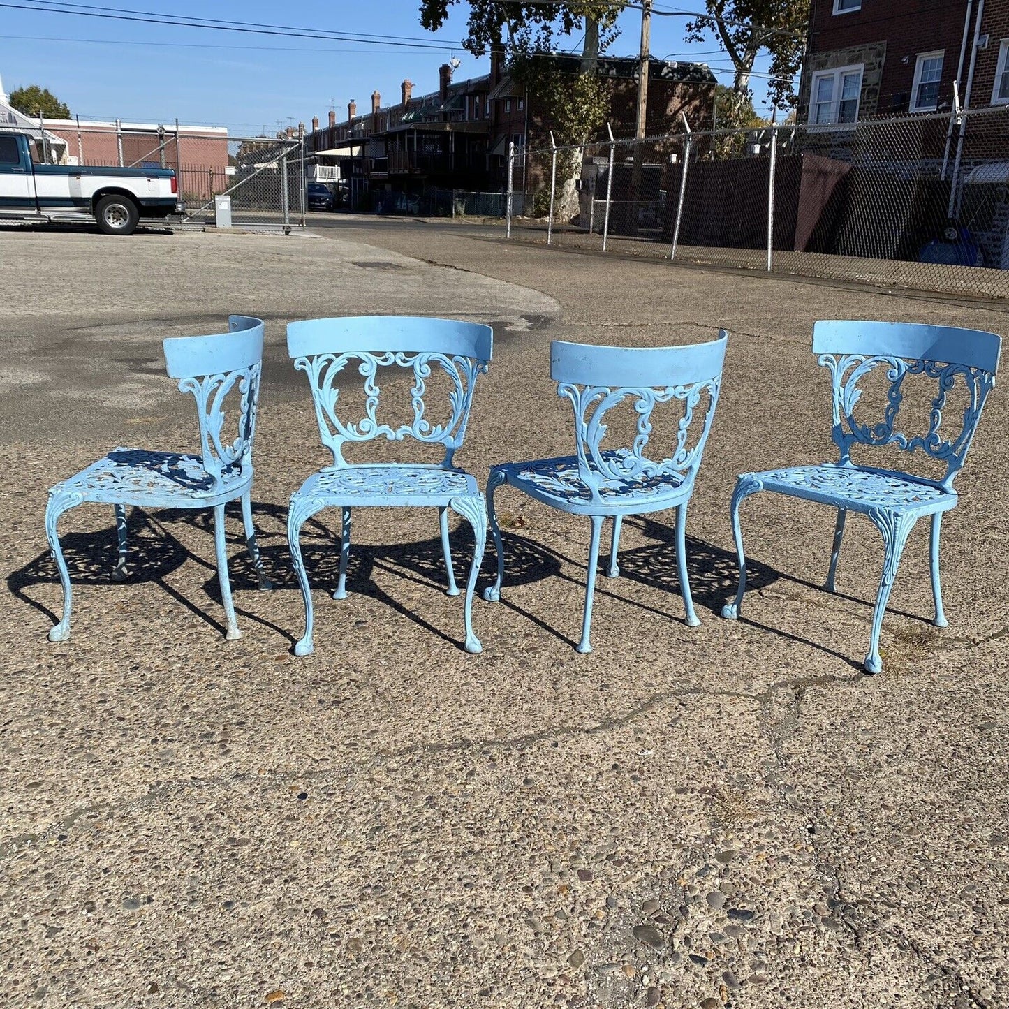 Vintage Molla Cast Aluminum Victorian Style Blue Garden Patio Dining Set - 5 Pcs