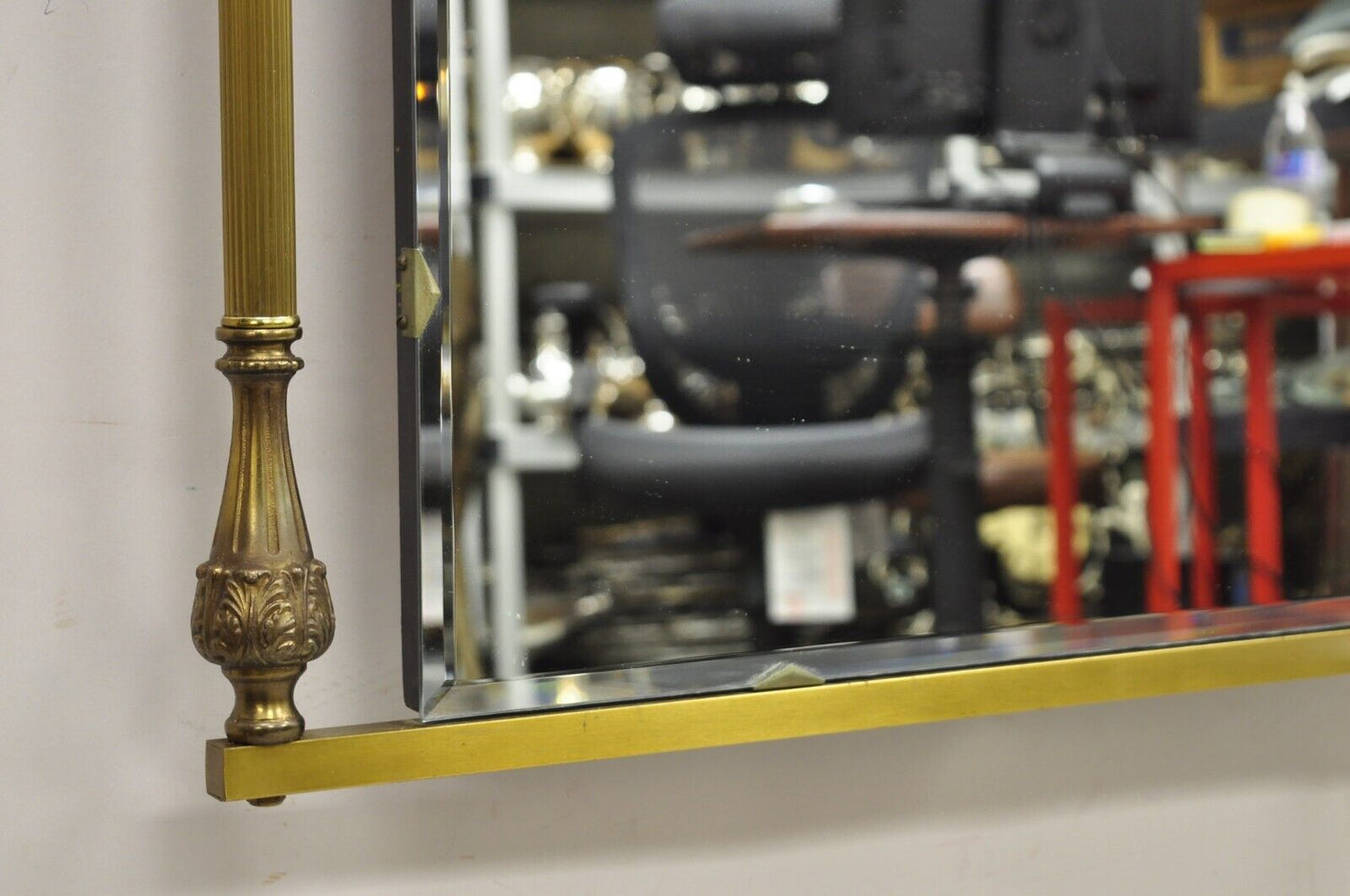 Large Vintage Brass Scrolling Frame Hollywood Regency Beveled Glass Wall Mirror
