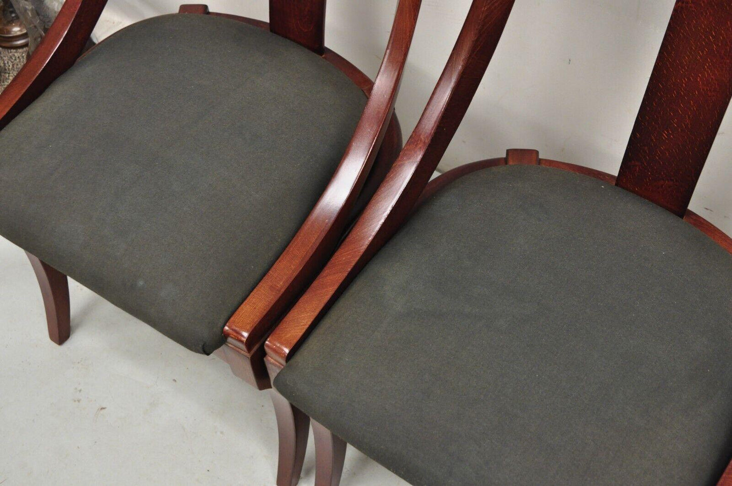 French Empire Regency Style Cherry Wood Saber Leg Dining Side Chairs - Set of 4