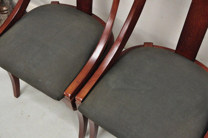 French Empire Regency Style Cherry Wood Saber Leg Dining Side Chairs - Set of 4