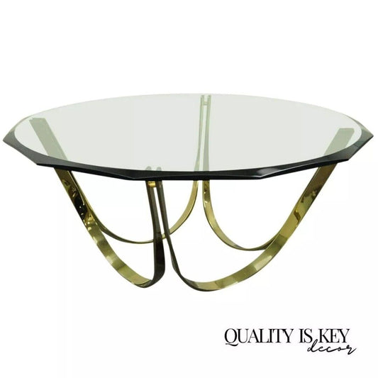 Tri-Mark Mid Century Modern Brass Plated Steel & Glass Arch Coffee Table