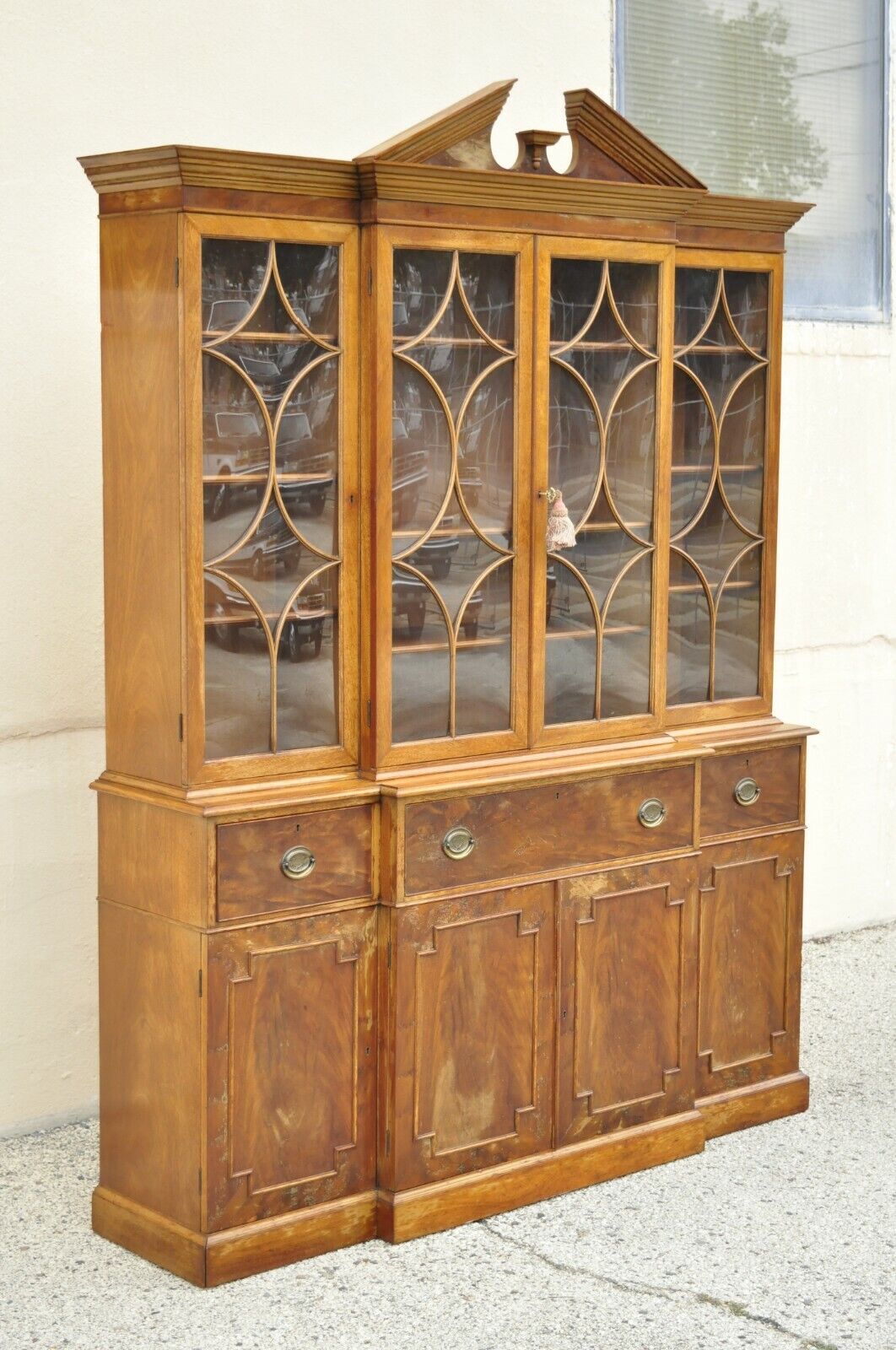 Beacon Hill Georgian Mahogany Broken Arch Breakfront China Cabinet Desk Bookcase