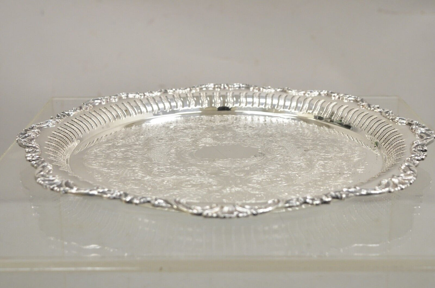 Vintage Oneida LTD Ascot Victorian Style Silver Plated Round Platter Tray