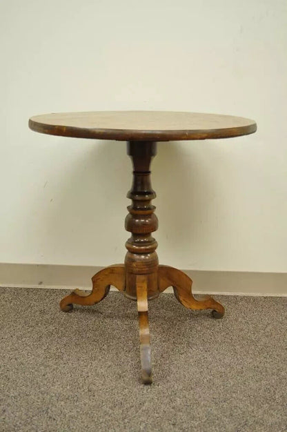 19th C Antique Italian Sorrentino Parquetry Inlaid Round Pedestal Center Table
