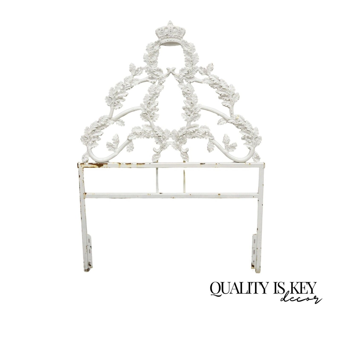 Vintage French Rococo Style Crown Branch & Leaf Twin Single Cast Iron Headboard