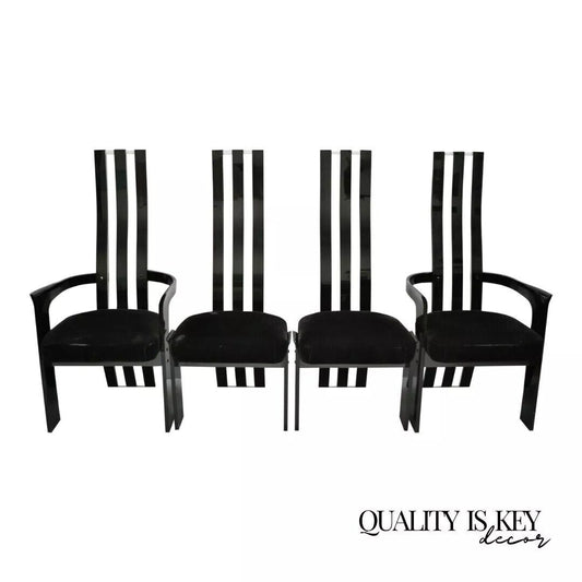 Vintage Black and Clear Lucite High Back Sculptural Dining Chairs - Set of 4