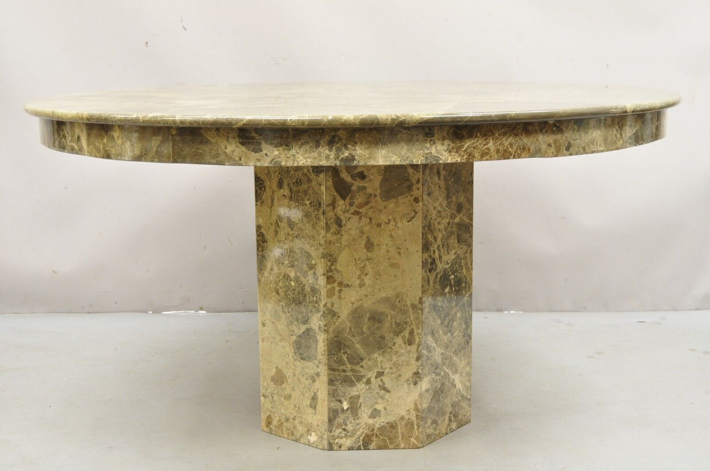 Hollywood Regency 55" Round Post Modern Pedestal Base Marble Dining Center Table