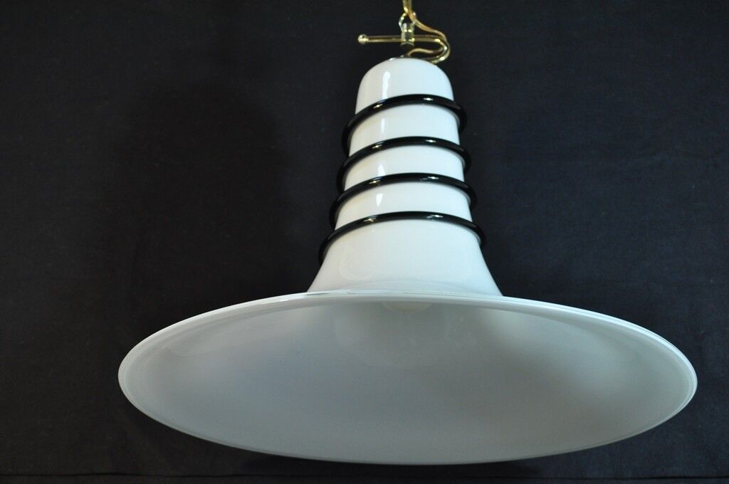 Vtg Mid Century Modern Murano Blown Glass Bell Pendant Chandelier Light Fixture