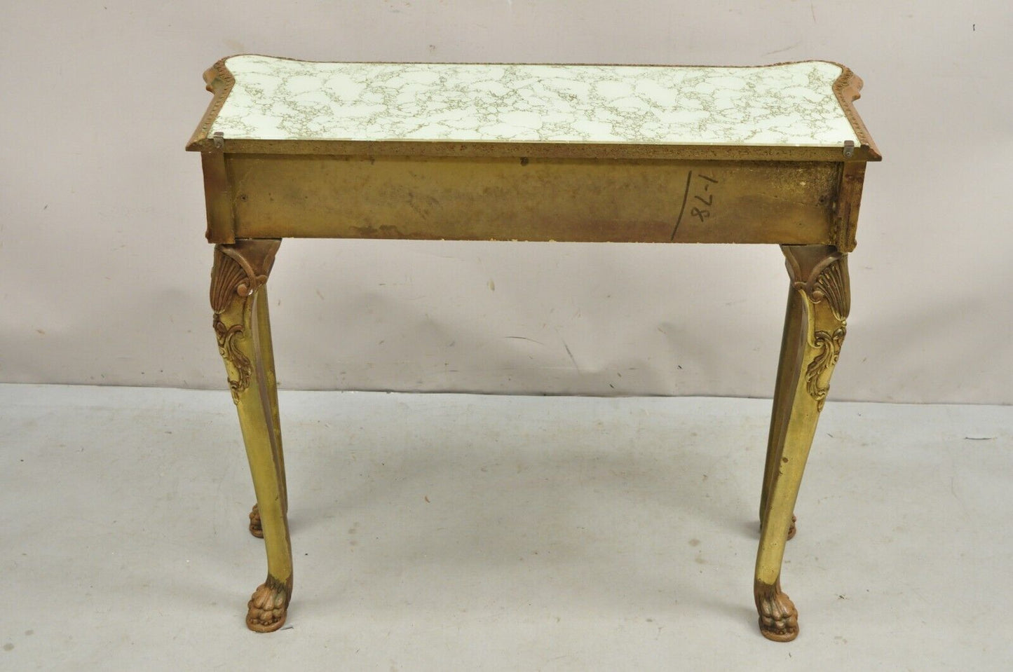 Vintage French Empire Style Distressed Gold Giltwood Hall Table Console