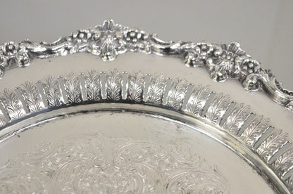 Vintage English Victorian Reticulated Silver Plated Round Footed Serving Tray