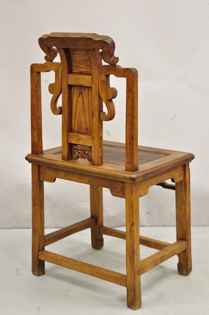 Vintage Carved Teak Wood Japanese Imperial Meiji Style Side Chair