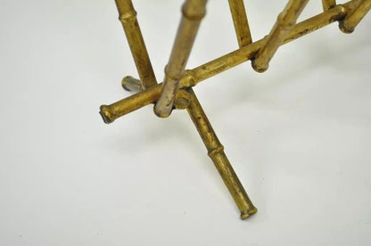 Vtg Italian Hollywood Regency Gold Gilt Faux Bamboo Tole Magazine Rack Holder