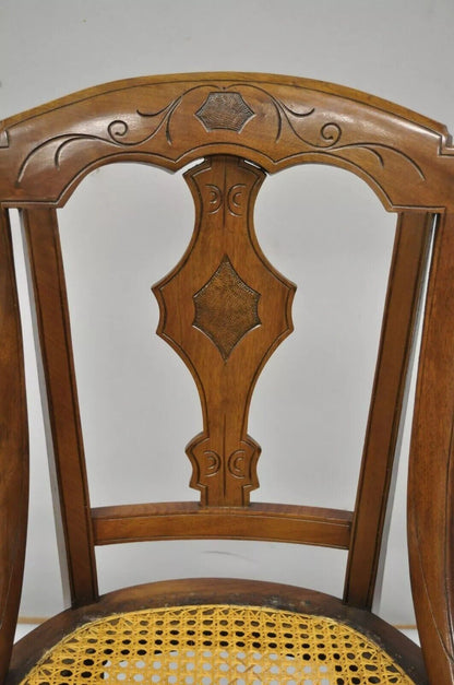 19th Century Antique Eastlake Victorian Carved Walnut Cane Dining Side Chair (B)