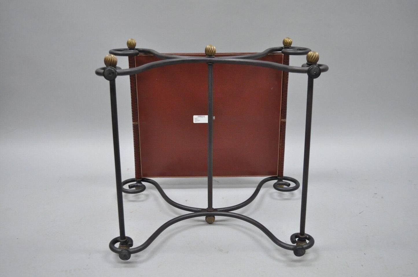 Spanish Regency Style Iron X-Base Curule Bench Stool with Red Woven Leather Seat