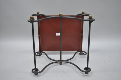 Spanish Regency Style Iron X-Base Curule Bench Stool with Red Woven Leather Seat