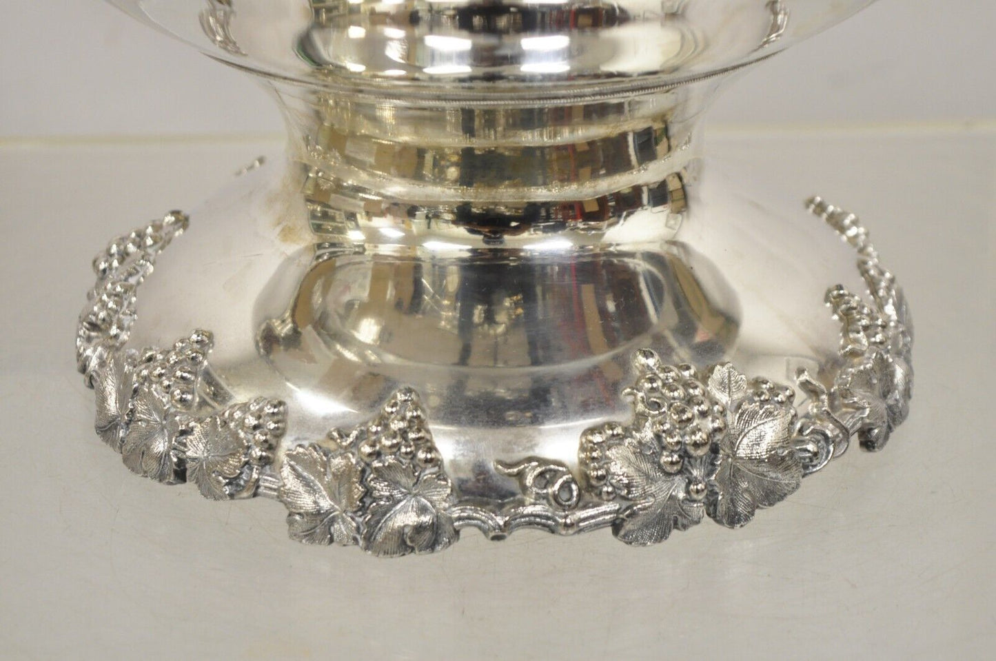 Vintage English Victorian Silver Plated Grapevine Pedestal Base Punch Bowl