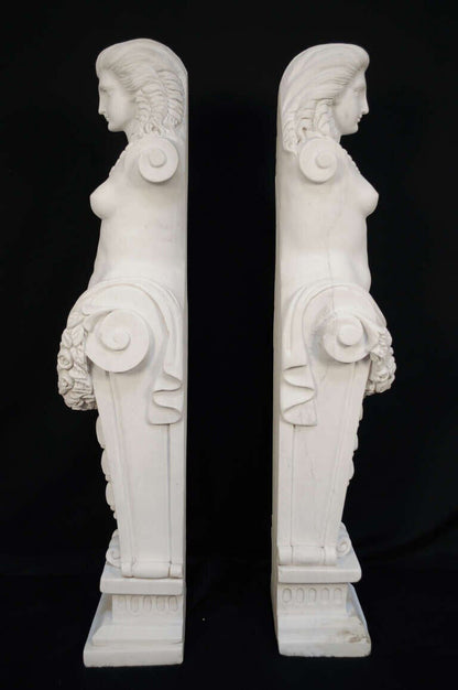 Neoclassical Style Carved Italian Carrara Marble Female Torso Statues - a Pair