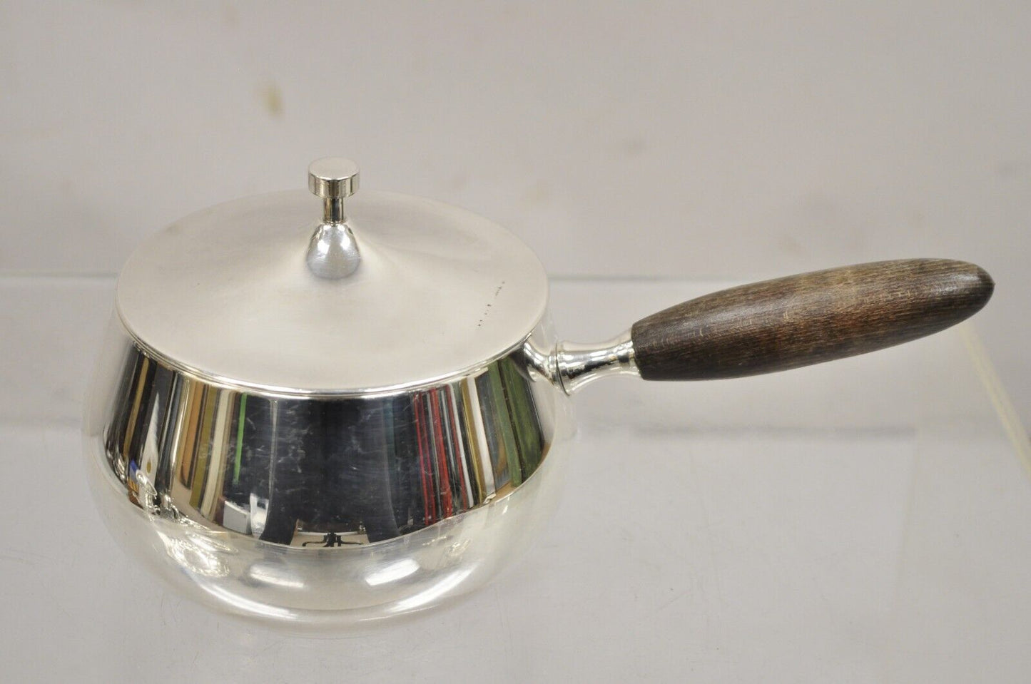 Vintage Mid Century Modern Silver Plated Steel Fondue Pot Warmer Set