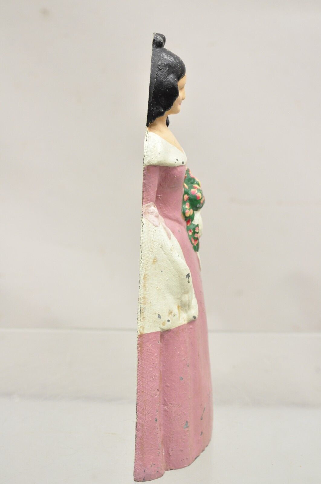 Antique Victorian Tall Cast Iron Painted Figural Woman Pink Dress Door Stop