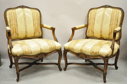 Vintage French Provincial Louis XV Country Style Lounge Chairs - a Pair