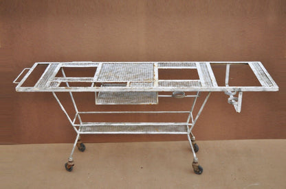 Vintage Mid Century Modern Wrought Iron Metal Mesh Rolling Bar Cart Table