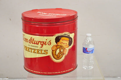 Vintage Tom Sturgis Pretzels Large Tin Metal Red Advertising Can