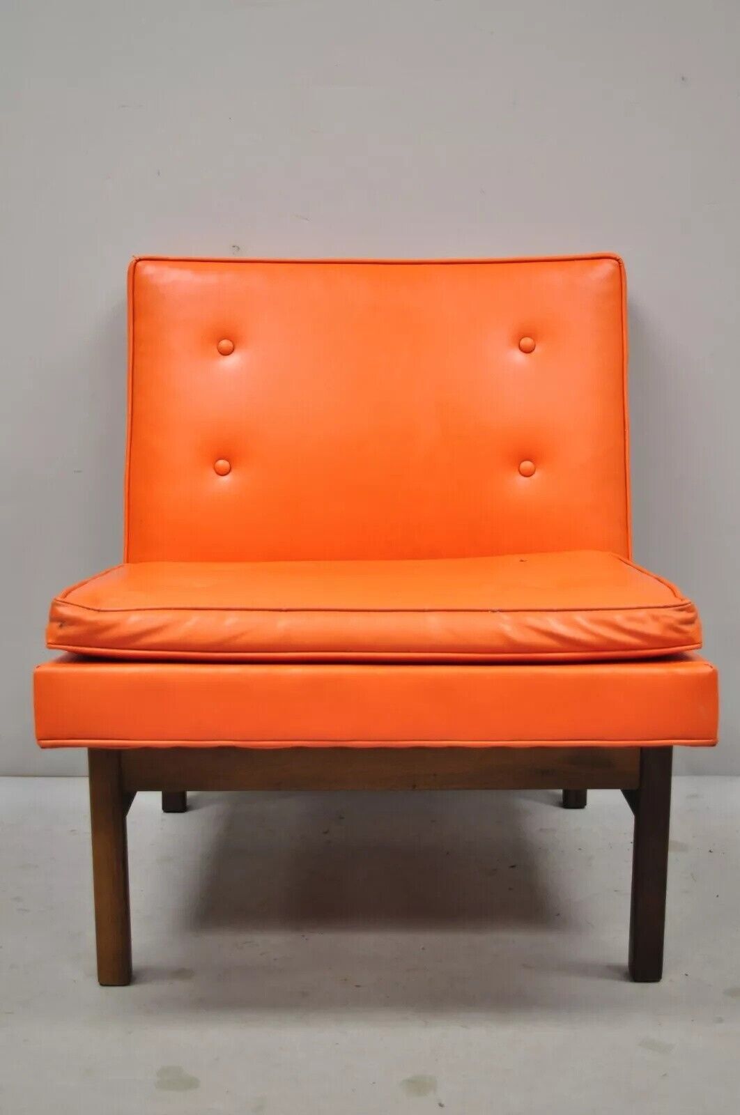 Milo Baughman Thayer Coggin Mid Century Modern Orange Teak & Vinyl Lounge Chair