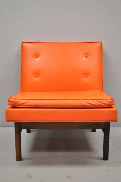 Milo Baughman Thayer Coggin Mid Century Modern Orange Teak & Vinyl Lounge Chair