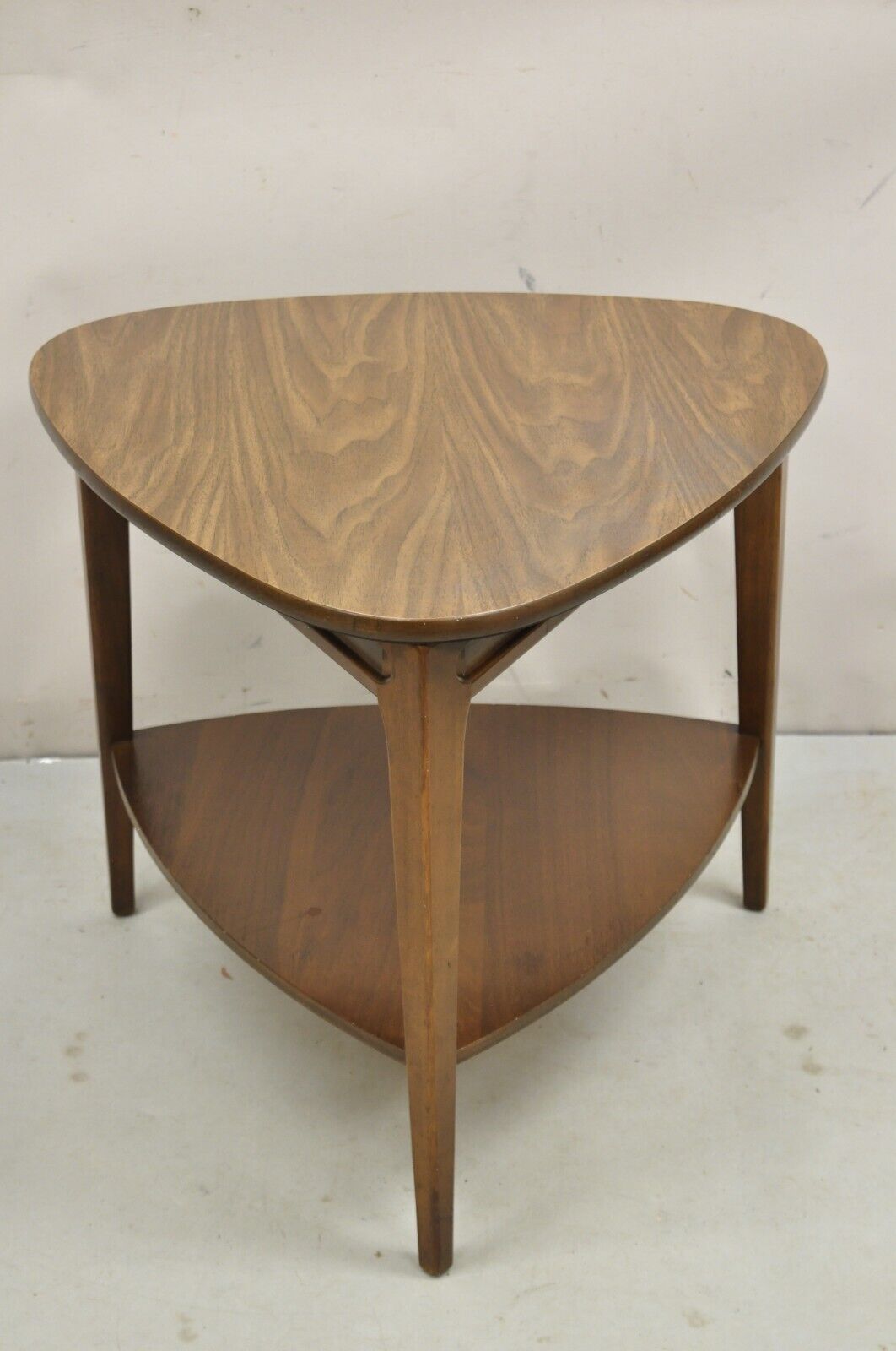 Vintage Mersman Mid Century Modern Walnut and Formica Top Guitar Pick Side Table