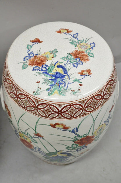 Vintage Porcelain Ceramic Chinoiseries Oriental Red Blue Garden Seat - a Pair